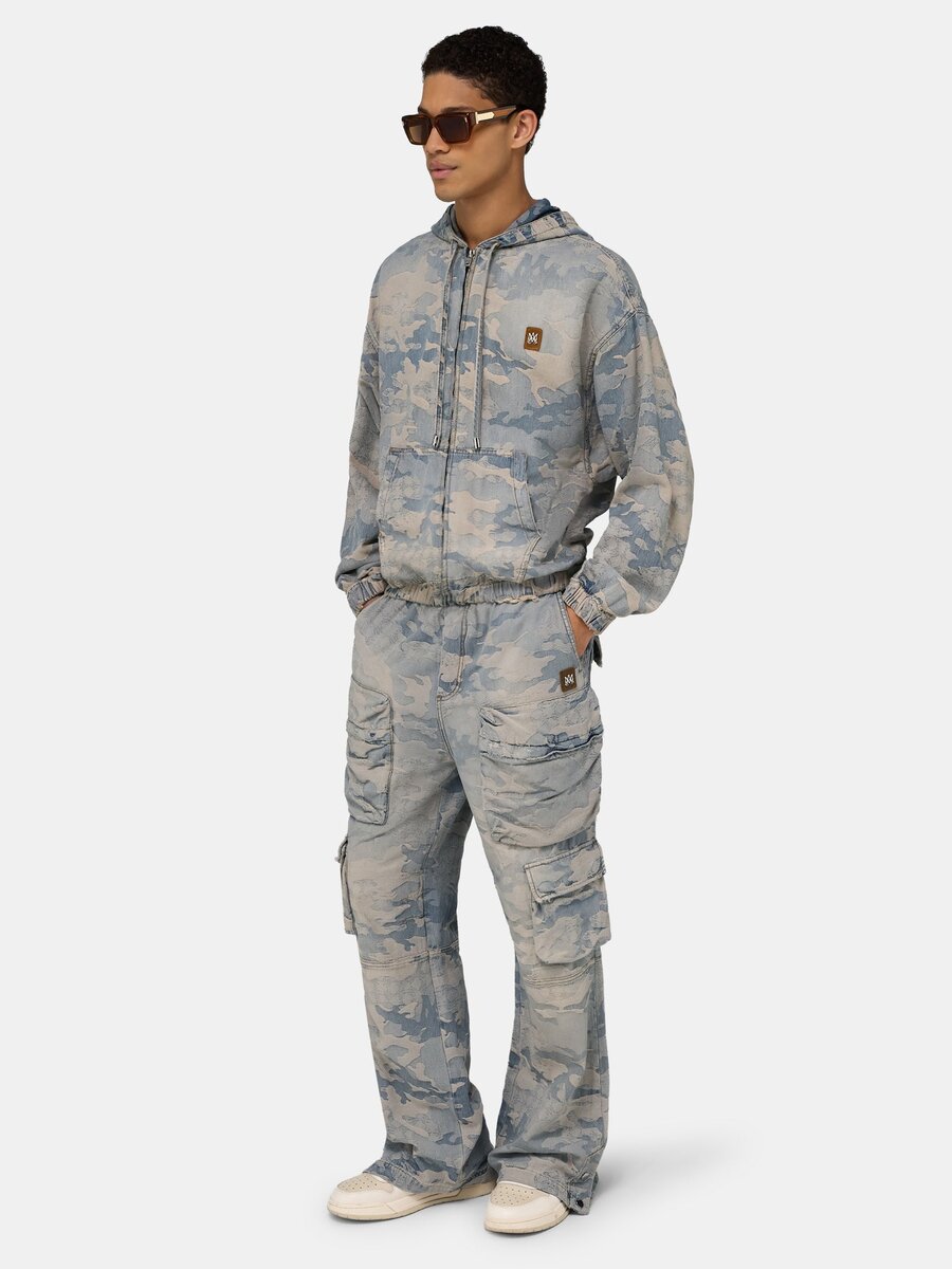 CAMO-JACQUARD-DENIM-HOODIE MIT REISSVERSCHLUSS
