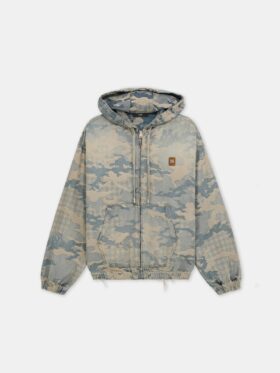 CAMO-JACQUARD-DENIM-HOODIE MIT REISSVERSCHLUSS