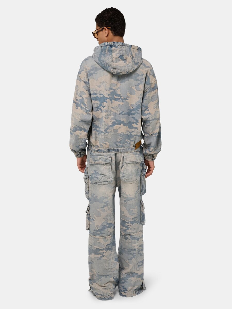 CAMO-JACQUARD-DENIM-HOODIE MIT REISSVERSCHLUSS
