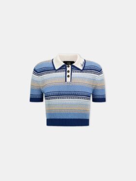 GESTREIFTES HÄKEL-MESH-POLO FÜR DAMEN