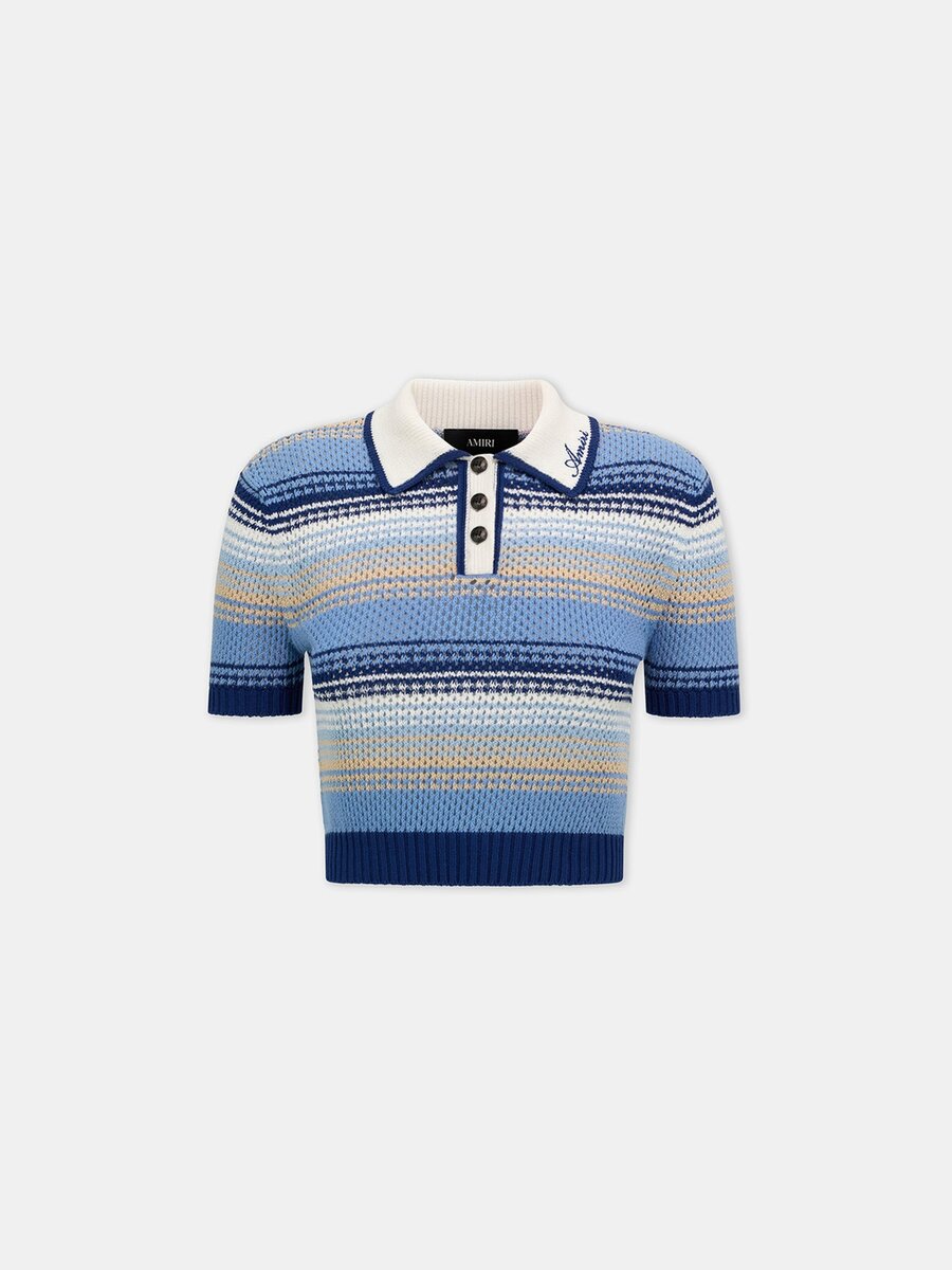 GESTREIFTES HÄKEL-MESH-POLO FÜR DAMEN