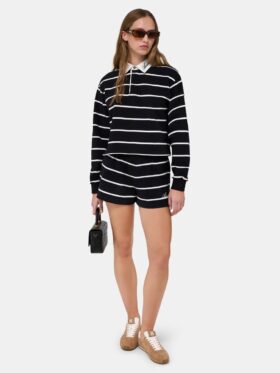 GESTREIFTES LANGÄRMELIGES POLOSHIRT FÜR DAMEN