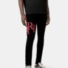 SKINNY-JEANS MIT VERSETZTEM LOGO – Schwarz-Rot